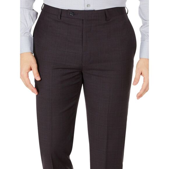 Calvin Klein Mens Slim Fit Tonal Plaid Wool Dress Pants 33W x 32L Eggplant - NWT - Picture 4 of 4